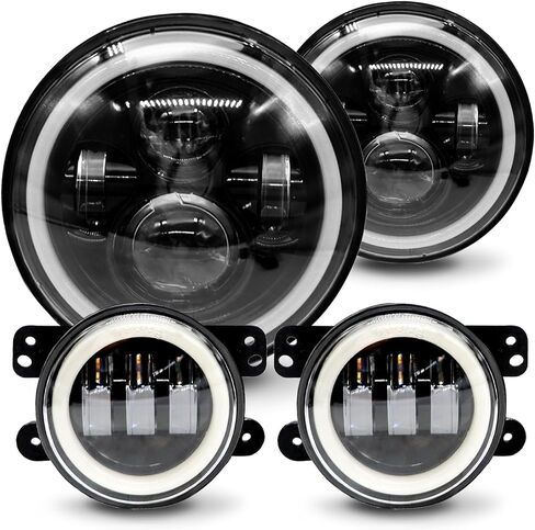 7 inch Headlights & 4 inch Fog Lights Compatible with 2007-2017 Wrangler JK 2004-2006 Wrangler LJ 1997-2006 Wrangler TJ 2011-2013 Grand Cherokee 1992-2006 H1 2003-2009 H2 2006-2010 H3 in Saudi Arabia