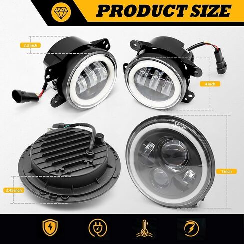 7 inch Headlights & 4 inch Fog Lights Compatible with 2007-2017 Wrangler JK 2004-2006 Wrangler LJ 1997-2006 Wrangler TJ 2011-2013 Grand Cherokee 1992-2006 H1 2003-2009 H2 2006-2010 H3 in Saudi Arabia