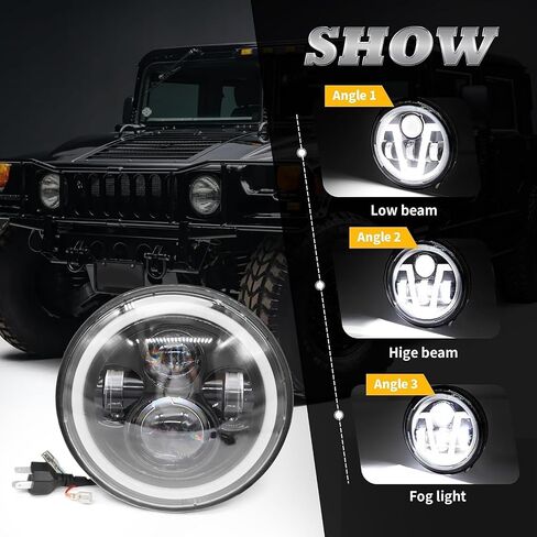 7 inch Headlights & 4 inch Fog Lights Compatible with 2007-2017 Wrangler JK 2004-2006 Wrangler LJ 1997-2006 Wrangler TJ 2011-2013 Grand Cherokee 1992-2006 H1 2003-2009 H2 2006-2010 H3 in Saudi Arabia