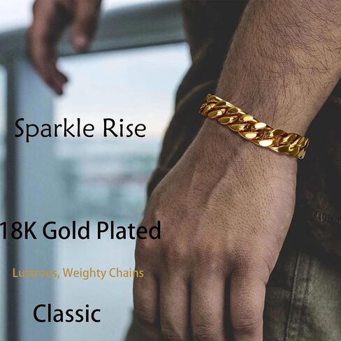 سوار رابط كوبي من الفولاذ المقاوم للصدأ للرجال ، عرض 9/11/13 ملم ، 7.5/8.5 بوصة ، أساور معصم السلسلة المطلية بالذهب 18K للرجال ، لا تشوه ودائم مجوهر in Kuwait