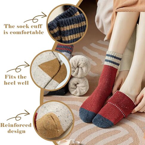 Thick Wool Socks for Women Winter Vintage Warm Casual Crew Socks Soft and Comfortable in Saudi Arabia