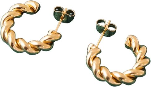 Twisted Braided Hoop Earrings Retro Irregular Design 18K Lightweight Stainless Steel Stud Earrings for Women Fashion Jewelry Gift in Kuwait