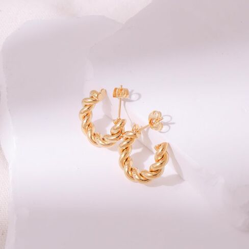 Twisted Braided Hoop Earrings Retro Irregular Design 18K Lightweight Stainless Steel Stud Earrings for Women Fashion Jewelry Gift in Kuwait