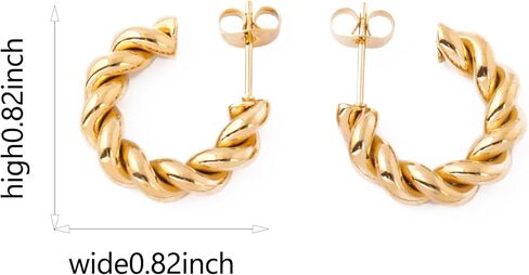 Twisted Braided Hoop Earrings Retro Irregular Design 18K Lightweight Stainless Steel Stud Earrings for Women Fashion Jewelry Gift in Kuwait