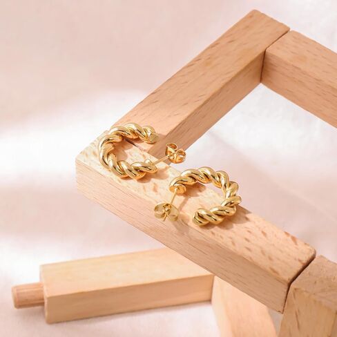 Twisted Braided Hoop Earrings Retro Irregular Design 18K Lightweight Stainless Steel Stud Earrings for Women Fashion Jewelry Gift in Kuwait