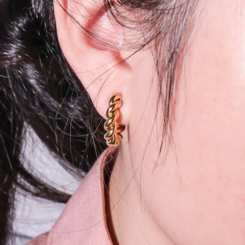 Twisted Braided Hoop Earrings Retro Irregular Design 18K Lightweight Stainless Steel Stud Earrings for Women Fashion Jewelry Gift in Kuwait