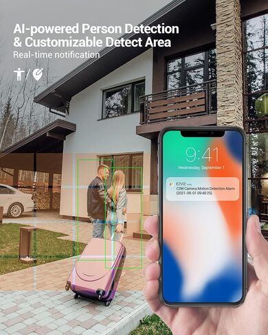 كاميرا أمان EZVIZ WiFi خارجية IP67 مقاومة للماء، 1080 بكسل مع رؤية ليلية ملونة، اكتشاف الأشخاص بالذكاء الاصطناعي، محادثة ثنائية الاتجاه، تنبيهات الحركة، ضغط فيديو H.265 | سي 3 دبليو برو in Saudi Arabia