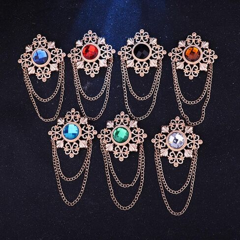 Gold Tone Crystal Brooch for Men,Vintage Tassels Pin Brooch Statement Rhinestones Multicolor Gemstone Engraving Corsage Fashion Suit Pins in Kuwait