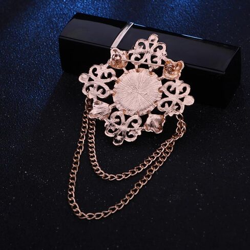Gold Tone Crystal Brooch for Men,Vintage Tassels Pin Brooch Statement Rhinestones Multicolor Gemstone Engraving Corsage Fashion Suit Pins in Kuwait