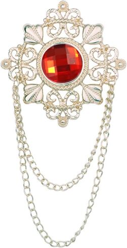 Gold Tone Crystal Brooch for Men,Vintage Tassels Pin Brooch Statement Rhinestones Multicolor Gemstone Engraving Corsage Fashion Suit Pins in Kuwait