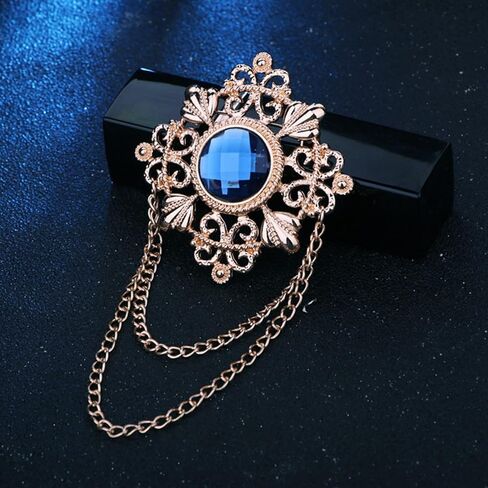Gold Tone Crystal Brooch for Men,Vintage Tassels Pin Brooch Statement Rhinestones Multicolor Gemstone Engraving Corsage Fashion Suit Pins in Kuwait