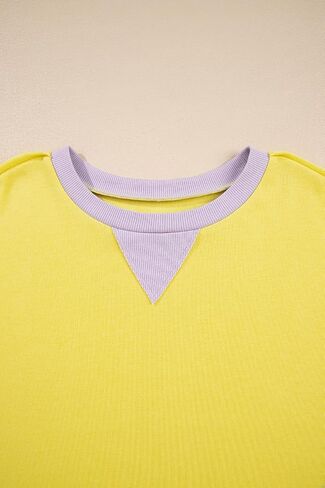 بالإضافة إلى حجم الأصفر مخطط كتلة اللون المرقعة Crewneck البلوز البلوز in Saudi Arabia
