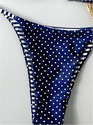 Verdusa Women's 2 Piece Polka Dots Triangle Bikini Sets Reversible Striped Tie Back High Cut Swimsuit in Saudi Arabia