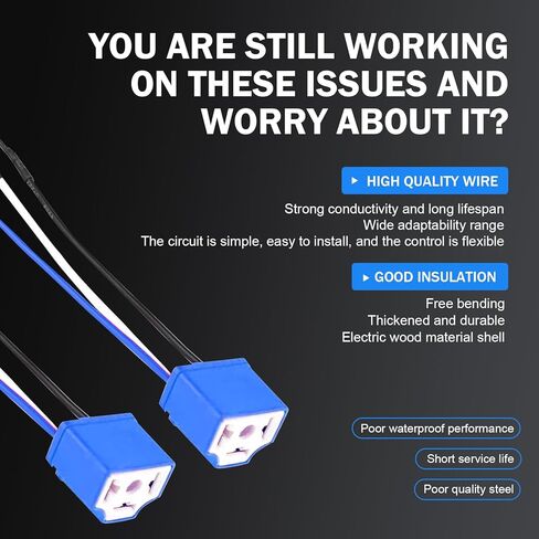 2PCS H4 HB2 9003 مقبس المصباح الأمامي، موصل المصباح 16AWG، مقبس ضفيرة الأسلاك تسخير المكونات الإناث، ملحقات ضوء الضباب (الأزرق) in Kuwait