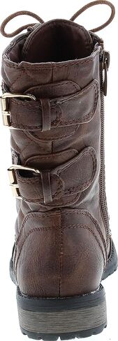 Link Girls Mango-79 Kids Combat Lace Up Quilted Dual Buckle Zip Decor Mid Calf Motorcycle Boots in Saudi Arabia