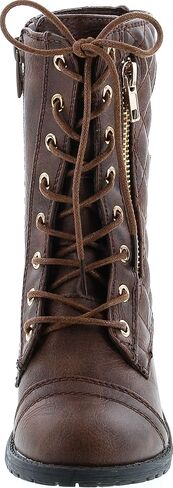 Link Girls Mango-79 Kids Combat Lace Up Quilted Dual Buckle Zip Decor Mid Calf Motorcycle Boots in Saudi Arabia