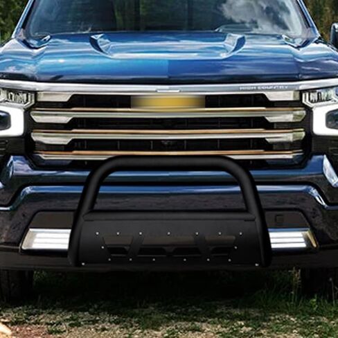 7422441453499 Compatible with 2019-2021 Chevy Silverado GMC Sierra 1500/2022 LTD Limited Matte Black Studded Mesh Style Bull Bar Guard with Skid Plate in Saudi Arabia