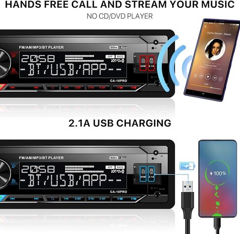 Single Din CarPlay Stereo Receiver: 6.5 Inch Android Auto Touchscreen - Bluetooth MirrorLink IPS Display AM FM Radio Type-C Charge USB AUX-in HD Backup Camera Input Audio Output in Saudi Arabia