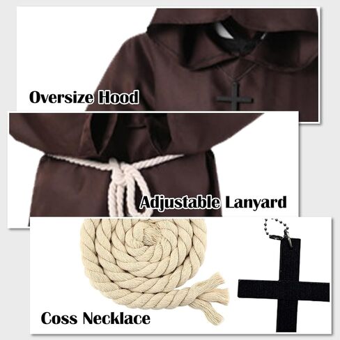 Halloween Men Friar Medieval Renaissance Monk Robe Priest Hooded Cloak Costume Cosplay for Adult in Saudi Arabia