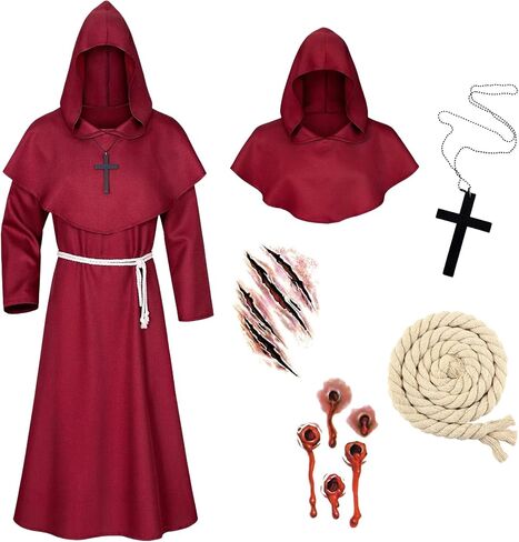 Halloween Men Friar Medieval Renaissance Monk Robe Priest Hooded Cloak Costume Cosplay for Adult in Saudi Arabia