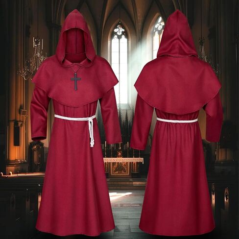 Halloween Men Friar Medieval Renaissance Monk Robe Priest Hooded Cloak Costume Cosplay for Adult in Saudi Arabia