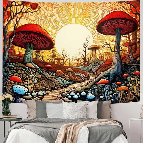 RichIdeas Mushroom Taestry Sun Nature Tapestries for Bedroom Fantasy Mushroom Forest Wall Hanging Decoration Tapestry Kids Girl Living Room Dorm Decor 80x60 Inches in Saudi Arabia