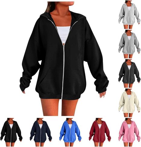 Zip Up Hoodie Women, 2025 Oversized Sweatshirt Long Sleeve Light Jackets Lightweight Y2K Cute Hoodies Winter Clothing in Saudi Arabia
