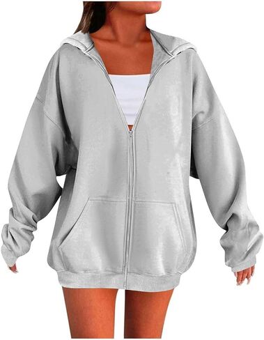 Zip Up Hoodie Women, 2025 Oversized Sweatshirt Long Sleeve Light Jackets Lightweight Y2K Cute Hoodies Winter Clothing in Saudi Arabia