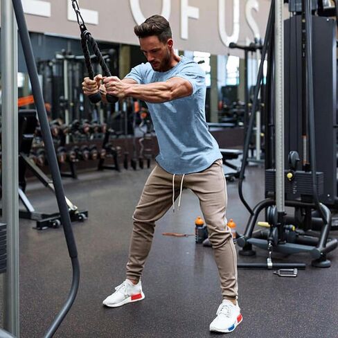 Men Muscle Workout T Shirt Gym Bodybuilding Active Short Sleeve T-Shirt Fitted Hipster Tee Top in Saudi Arabia