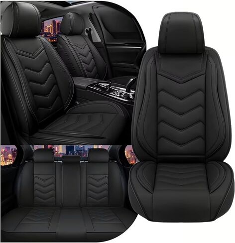 أغطية مقاعد السيارة لسيارة Honda Pilot 2003-2025، غطاء مقعد رياضي أنيق، غطاء مقعد سيارة من جلد نابا الفاخر. طقم أغطية مقاعد السيارات (5 مقاعد فاخرة/أسود نقي) in Kuwait
