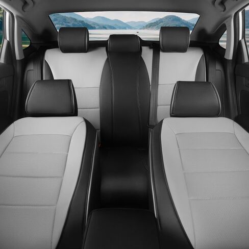 أغطية مقاعد مدنية مناسبة لسيارة Honda Civic Sedan 2016 2017 2018 2019 2020 2021 EX، EX-L، EX-T، Touring، LX-P، Sport - مجموعة كاملة من الجلد مكونة من 5 مقاعد (أسود/رمادي) in Kuwait