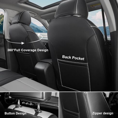 أغطية مقاعد مدنية مناسبة لسيارة Honda Civic Sedan 2016 2017 2018 2019 2020 2021 EX، EX-L، EX-T، Touring، LX-P، Sport - مجموعة كاملة من الجلد مكونة من 5 مقاعد (أسود/رمادي) in Kuwait