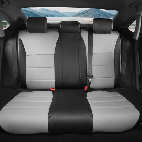 أغطية مقاعد مدنية مناسبة لسيارة Honda Civic Sedan 2016 2017 2018 2019 2020 2021 EX، EX-L، EX-T، Touring، LX-P، Sport - مجموعة كاملة من الجلد مكونة من 5 مقاعد (أسود/رمادي) in Kuwait