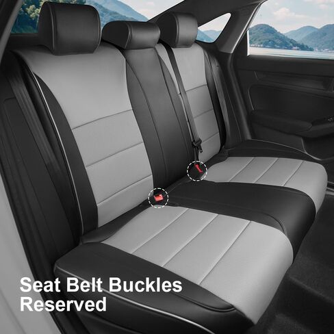 أغطية مقاعد مدنية مناسبة لسيارة Honda Civic Sedan 2016 2017 2018 2019 2020 2021 EX، EX-L، EX-T، Touring، LX-P، Sport - مجموعة كاملة من الجلد مكونة من 5 مقاعد (أسود/رمادي) in Kuwait