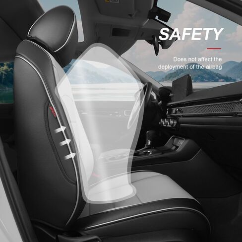 أغطية مقاعد مدنية مناسبة لسيارة Honda Civic Sedan 2016 2017 2018 2019 2020 2021 EX، EX-L، EX-T، Touring، LX-P، Sport - مجموعة كاملة من الجلد مكونة من 5 مقاعد (أسود/رمادي) in Kuwait