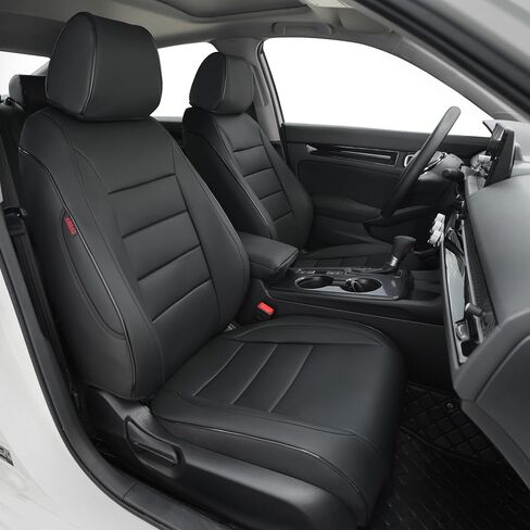 أغطية مقاعد مدنية مناسبة لسيارة Honda Civic Sedan 2016 2017 2018 2019 2020 2021 EX، EX-L، EX-T، Touring، LX-P، Sport - مجموعة كاملة من الجلد مكونة من 5 مقاعد (أسود/رمادي) in Kuwait