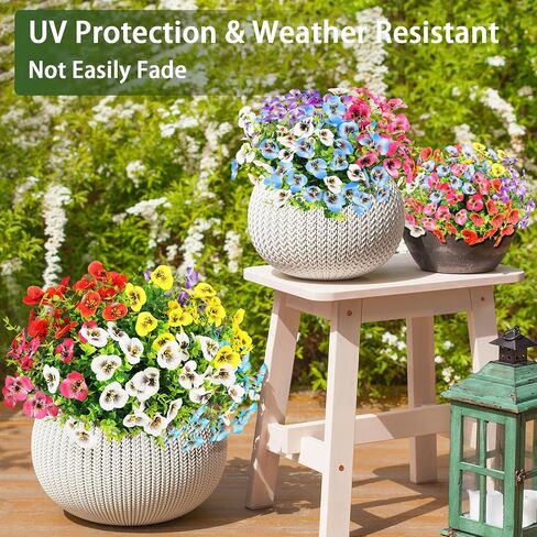 MACTING Fall Artificial Flowers for Outdoors 12 Bundles Fake Pansies UV Resistant Outdoor Faux Plants Plastic Greenery Shrubs for Planters Garden Patio Porch Balcony Outside Autumn Thanksgiving Decor in Kuwait