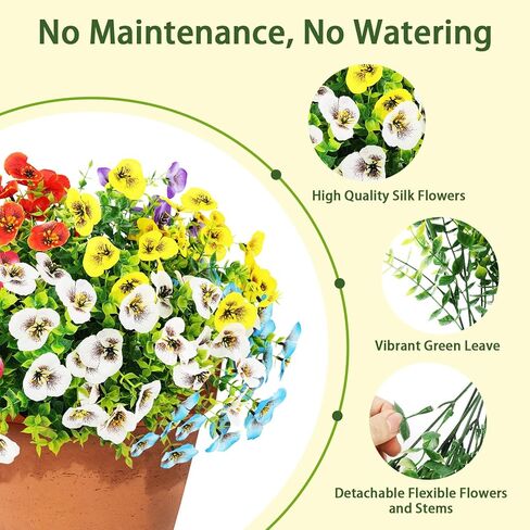 MACTING Fall Artificial Flowers for Outdoors 12 Bundles Fake Pansies UV Resistant Outdoor Faux Plants Plastic Greenery Shrubs for Planters Garden Patio Porch Balcony Outside Autumn Thanksgiving Decor in Kuwait