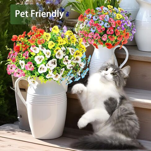 MACTING Fall Artificial Flowers for Outdoors 12 Bundles Fake Pansies UV Resistant Outdoor Faux Plants Plastic Greenery Shrubs for Planters Garden Patio Porch Balcony Outside Autumn Thanksgiving Decor in Kuwait