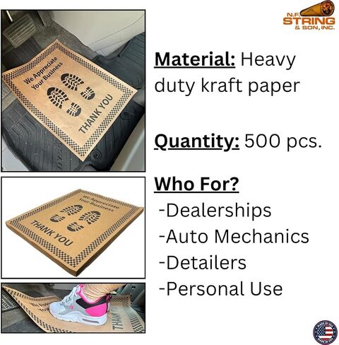 N. F. String & Son, Inc. Brown Paper Floor Mats For Cars 20"L x 16"W, Heavy-Duty, Disposable Auto Floor Mats for Cars, Auto Mechanics, Detailing Shops, Dealerships, Vehicle Carpet Protector (500 Pcs.) in Saudi Arabia