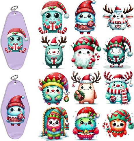 24PCS UV DTF Wraps for Motel Keychain,Christmas Cute Animals UV DTF Wrap Smooth and Durable, vivid colors for Hotel in Saudi Arabia
