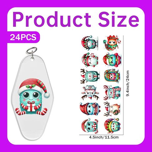 24PCS UV DTF Wraps for Motel Keychain,Christmas Cute Animals UV DTF Wrap Smooth and Durable, vivid colors for Hotel in Saudi Arabia