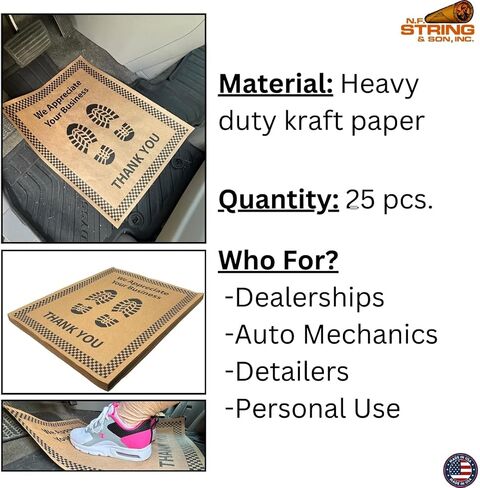 N. F. String & Son, Inc. Brown Paper Floor Mats For Cars 20"L x 16"W, Heavy-Duty, Disposable Auto Floor Mats for Cars, Auto Mechanics, Detailing Shops, Dealerships, Vehicle Carpet Protector (500 Pcs.) in Saudi Arabia