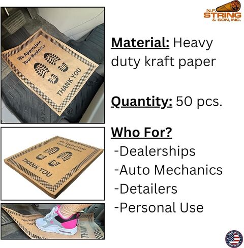 N. F. String & Son, Inc. Brown Paper Floor Mats For Cars 20"L x 16"W, Heavy-Duty, Disposable Auto Floor Mats for Cars, Auto Mechanics, Detailing Shops, Dealerships, Vehicle Carpet Protector (500 Pcs.) in Saudi Arabia