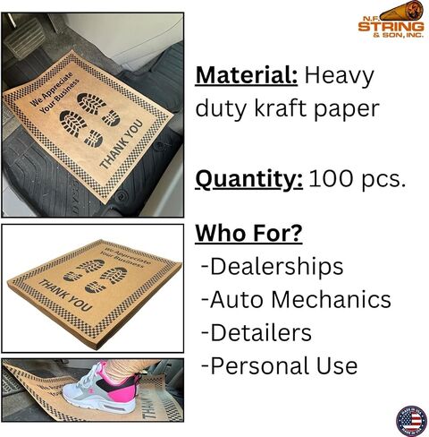 N. F. String & Son, Inc. Brown Paper Floor Mats For Cars 20"L x 16"W, Heavy-Duty, Disposable Auto Floor Mats for Cars, Auto Mechanics, Detailing Shops, Dealerships, Vehicle Carpet Protector (500 Pcs.) in Saudi Arabia