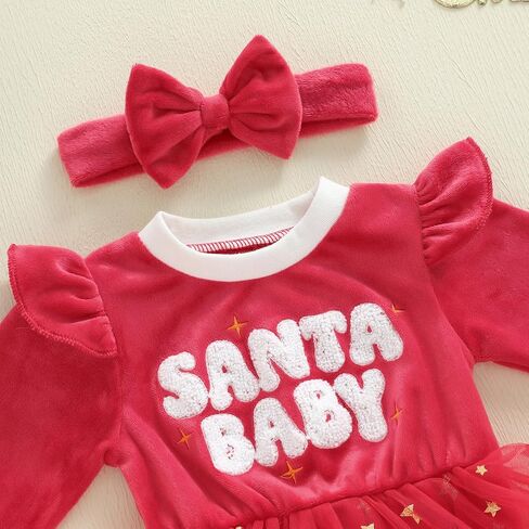 Baby Girl Christmas Outfit Newborn Infant Long Sleeve Romper Dress with Headband in Saudi Arabia