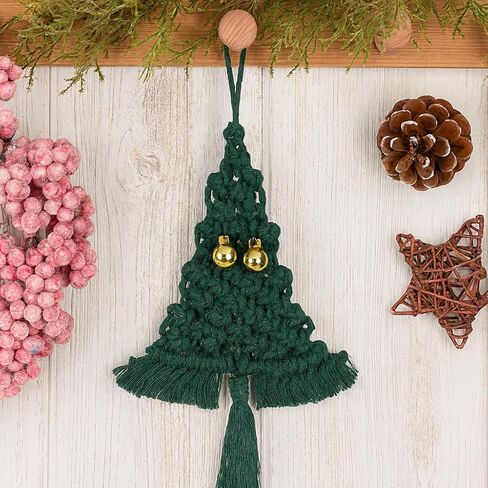 Handwoven Christmas Tapestry, Macrame Holiday with Festive Patterns, Bag Charm Car Accessory (Green) in Saudi Arabia