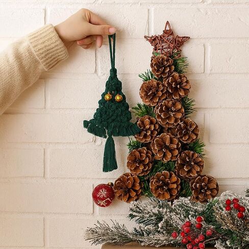 Handwoven Christmas Tapestry, Macrame Holiday with Festive Patterns, Bag Charm Car Accessory (Green) in Saudi Arabia
