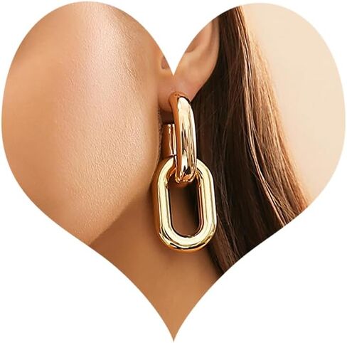 Chunky Gold Hoop Earrings for Women Gold Plated Convertible Link Symmetrical Paperclip Chain Earrings Hypoallergenic Pierced Earrings Jewelry for Women in Kuwait