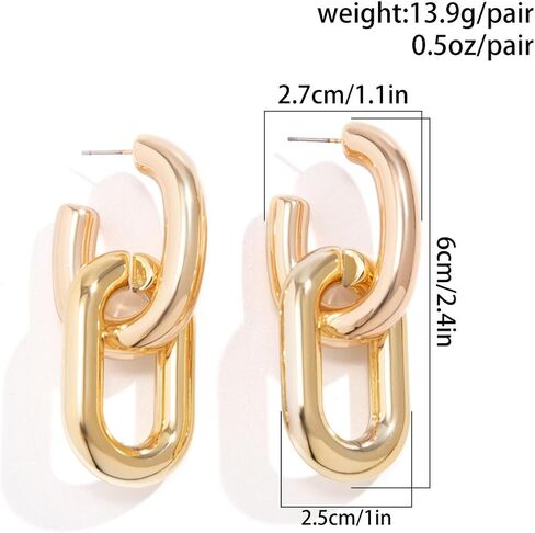 Chunky Gold Hoop Earrings for Women Gold Plated Convertible Link Symmetrical Paperclip Chain Earrings Hypoallergenic Pierced Earrings Jewelry for Women in Kuwait